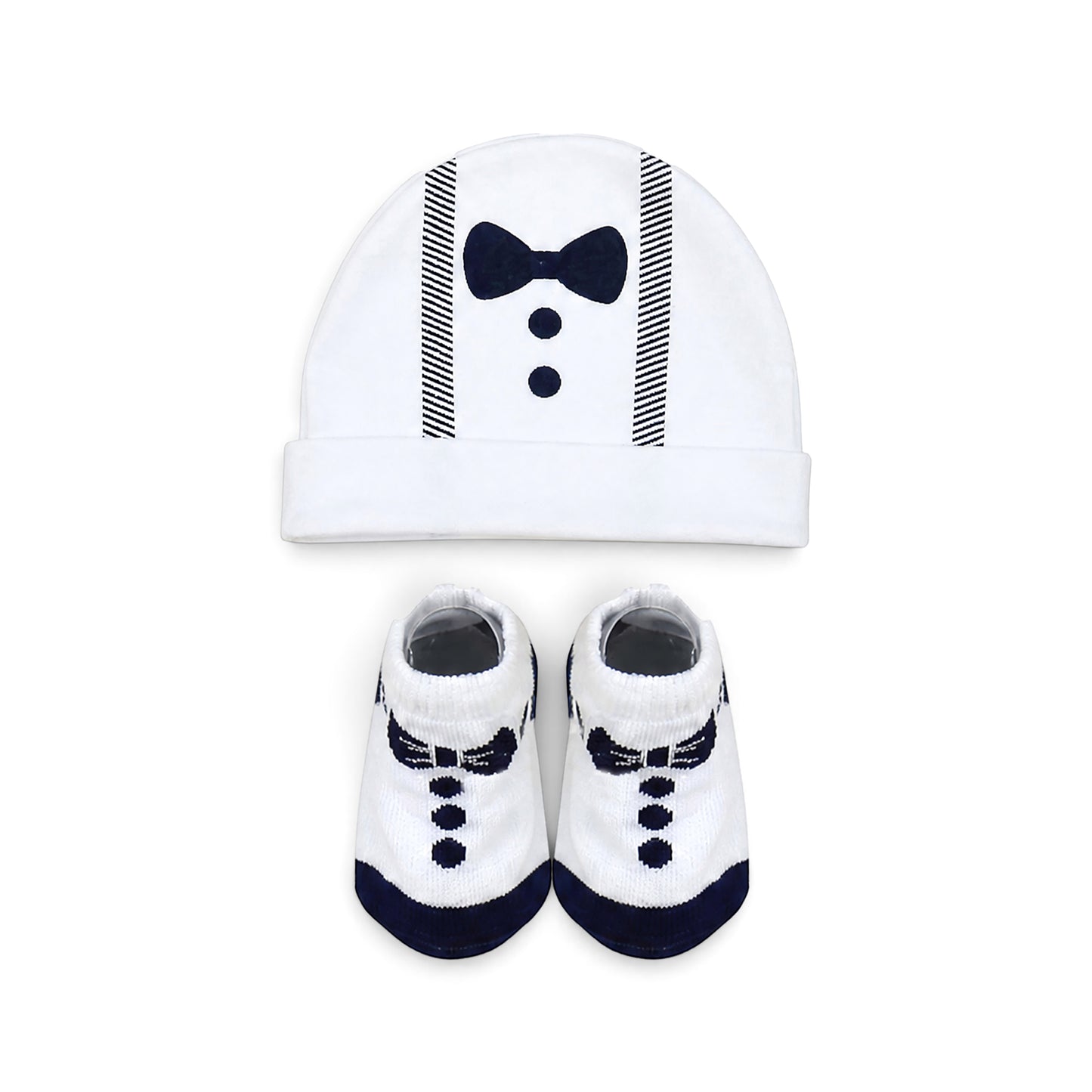 "TUXEDO" INFANT BOOTIES & CAP