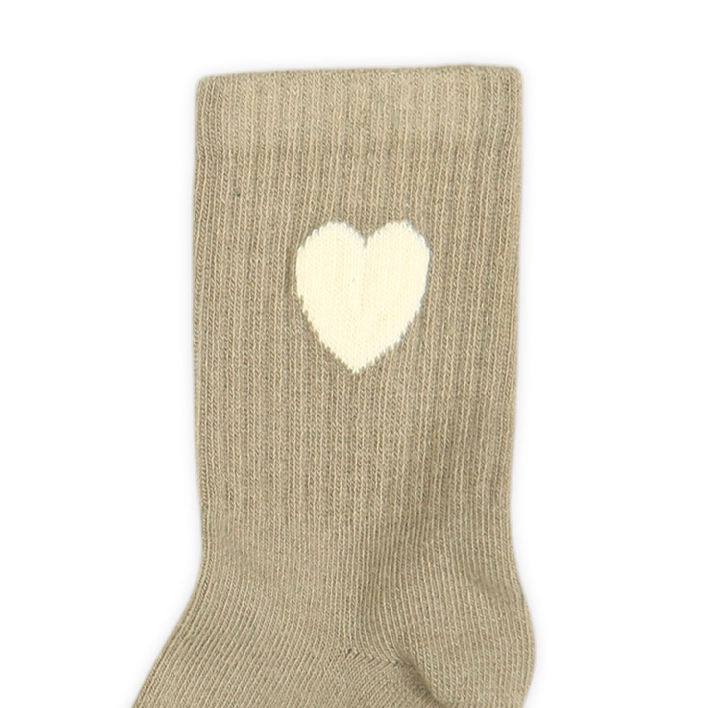 KHAKI HEART-MOTIF GIRL SOCKS