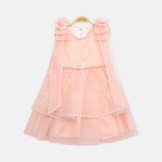Glitter Net Frock - Pink