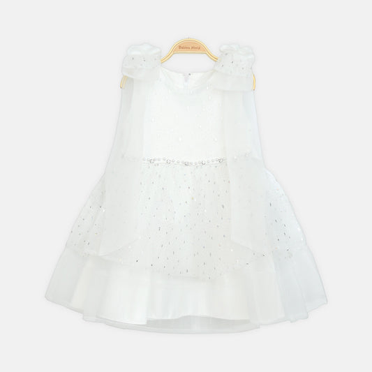Glitter Net Frock - White