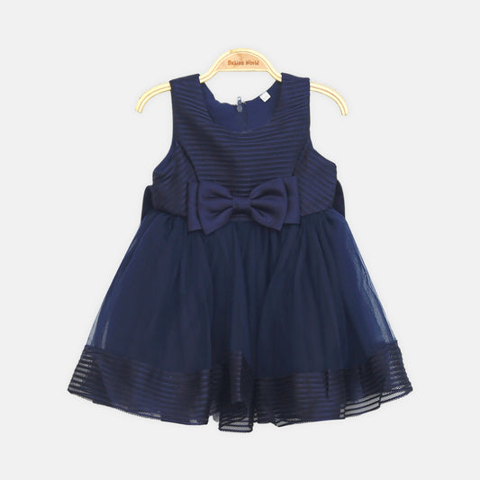 Textured Bow Party Frock - Navy