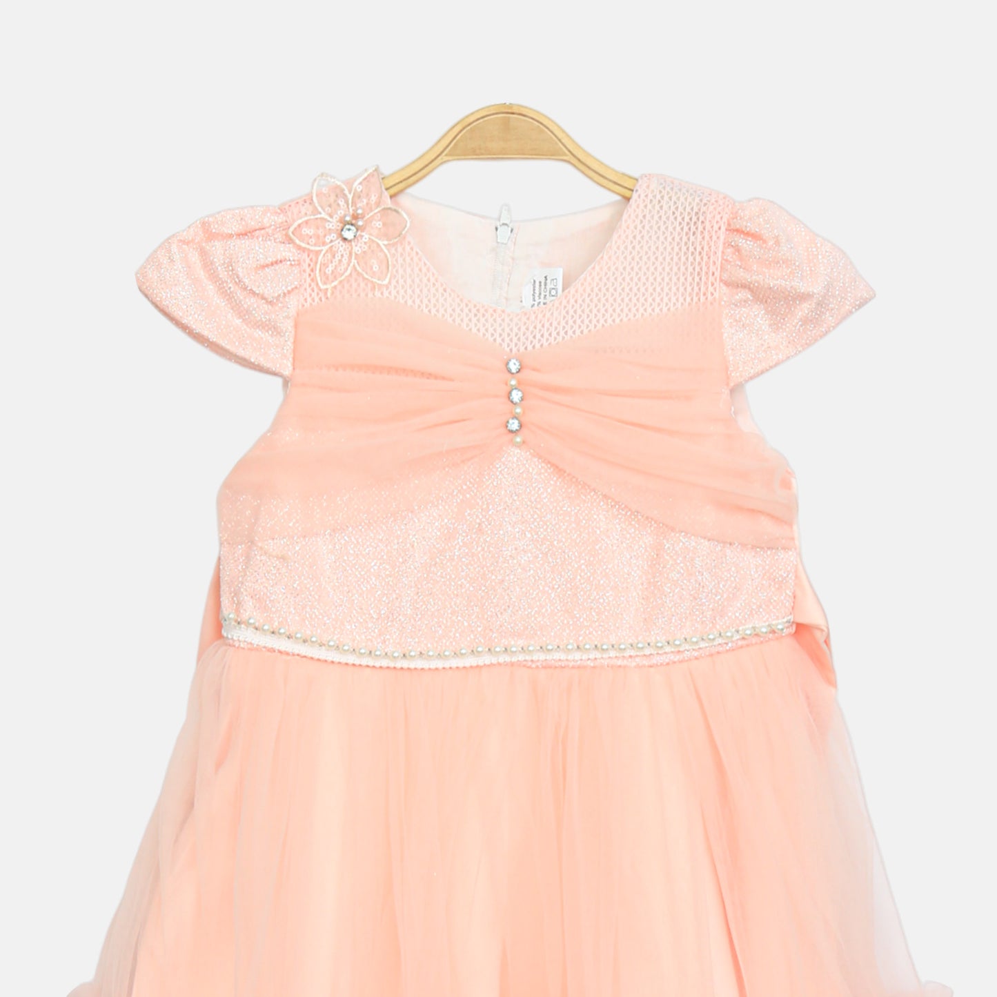 Ruched Tulle Party Frock - Peach