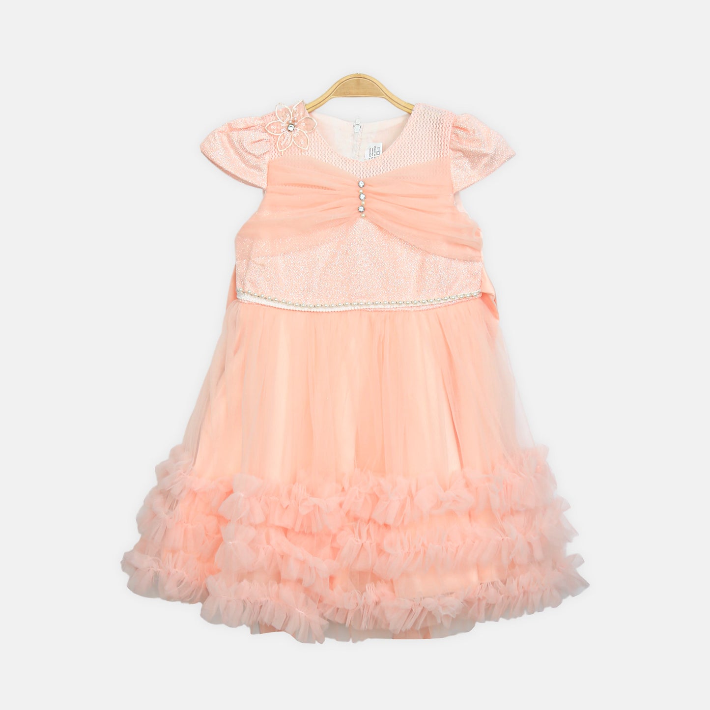 Ruched Tulle Party Frock - Peach