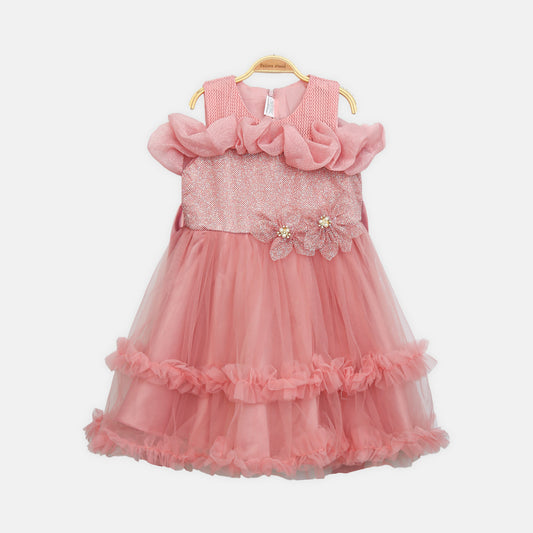 Floral Accent Tulle Frock - Dusty Rose