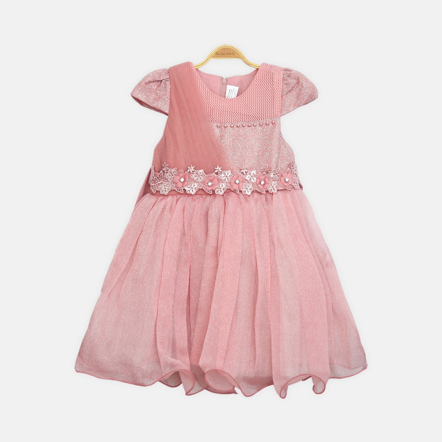Pearl Accented Shimmer Frock - Dusty Rose