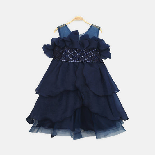 Embellished Tiered Navy Frock
