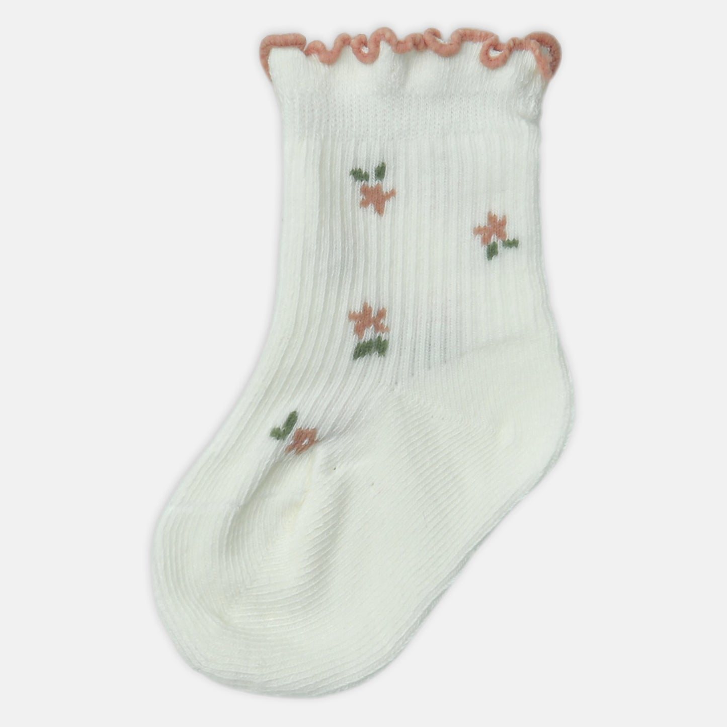 GIRL SOCKS FLORAL RUFFLE CREAM