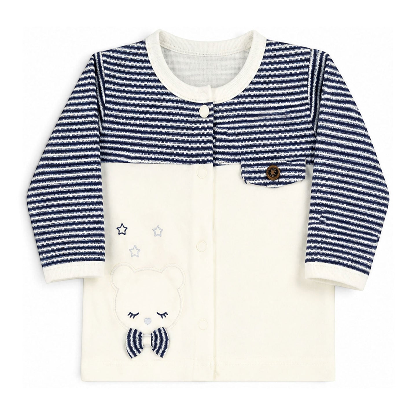 NAVY STRIPE AND CREAM TEDDY BEAR BABY BOY GIFT SET