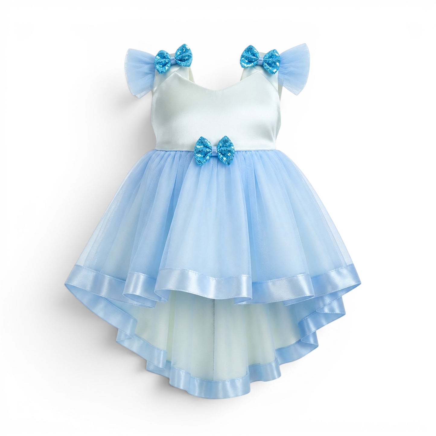 BLUE SEQUIN BOW BABY GIRL FANCY FROCK GIFT SET