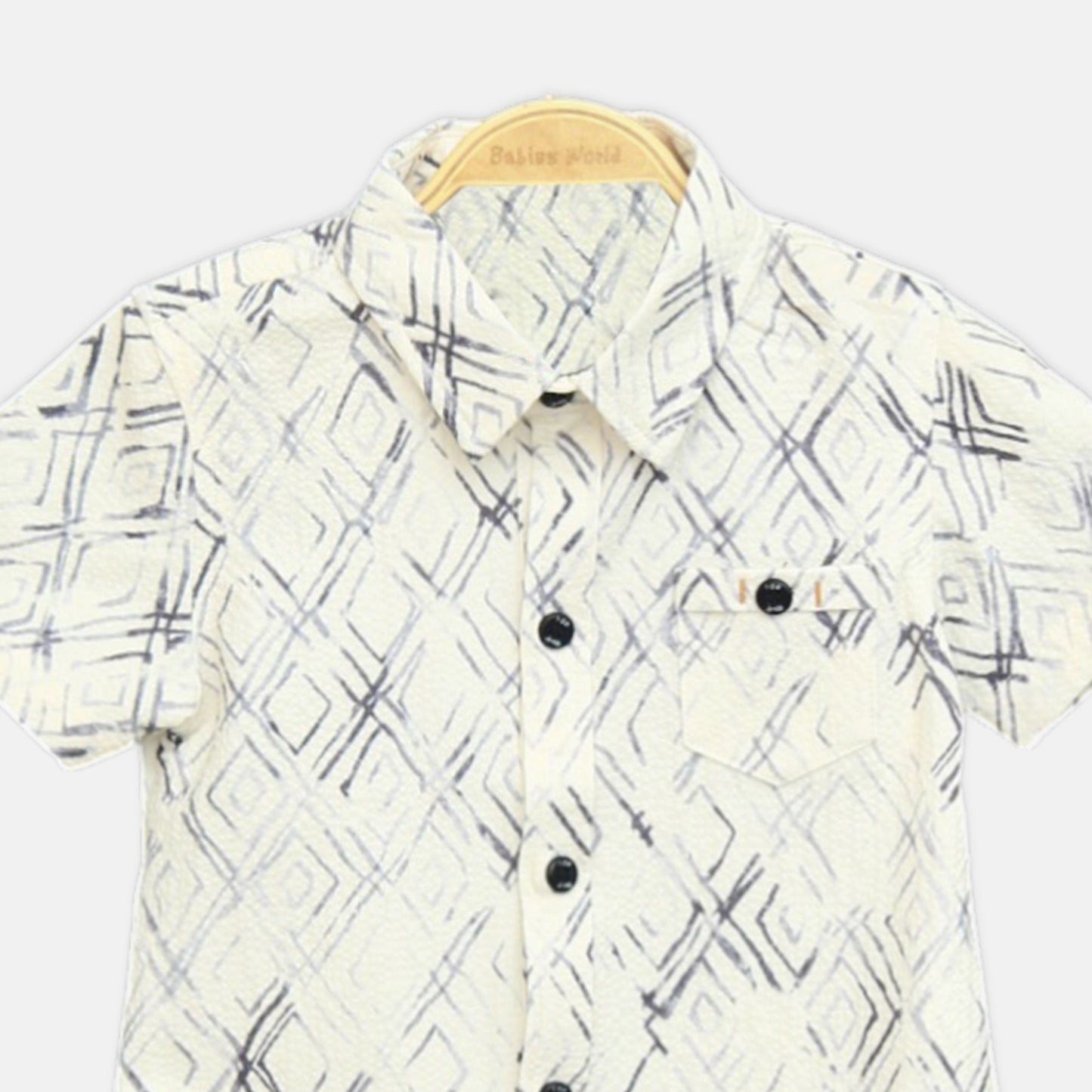 Cream And Blue Abstract Print Shirt