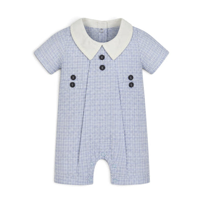 BLUE & WHITE CHECKED COLLARED BOY ROMPER