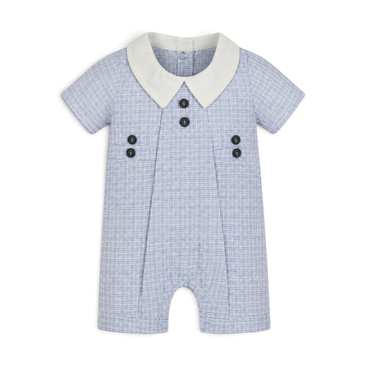 BLUE & WHITE CHECKED COLLARED BOY ROMPER