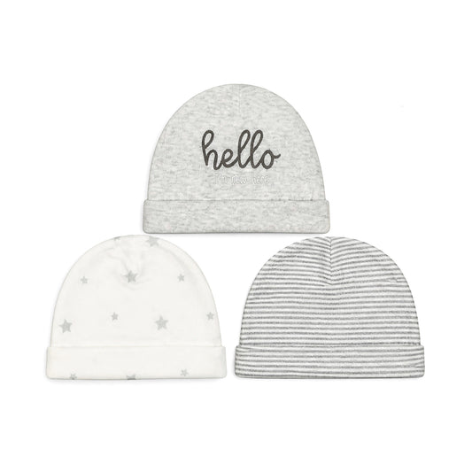 STAR AND HELLO INFANT BABY CAPS PK-3