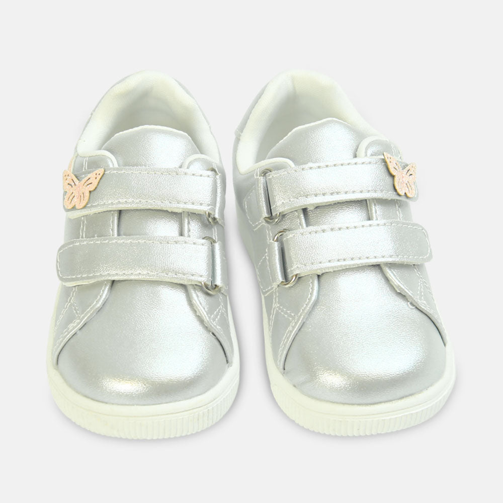 Girl Canvas Shiny Silver Sneakers
