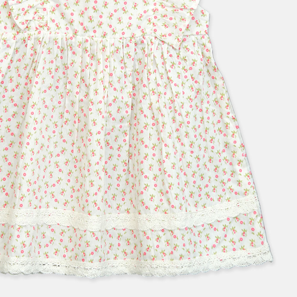 Girls White Rose Print Frock