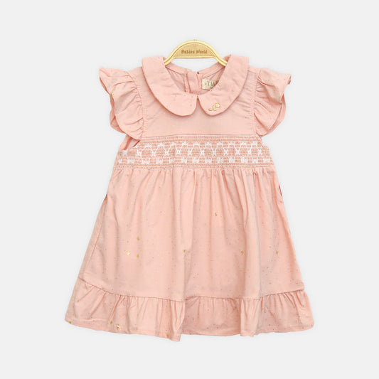 Peach Smocked Peter Pan Dress