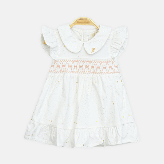 White Smocked Peter Pan Dress