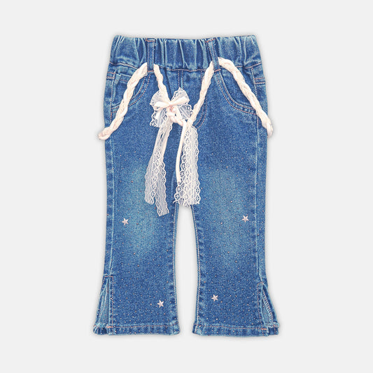 Girls Flared Jeans Lace Belt Light