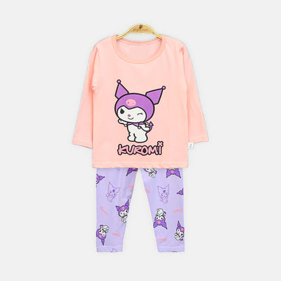 Girls' Peach Kuromi Long-Sleeve Night Suit