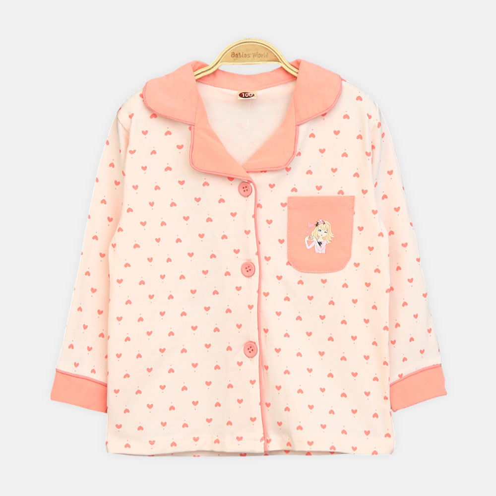 Girls' Peach Heart Print Nightsuit