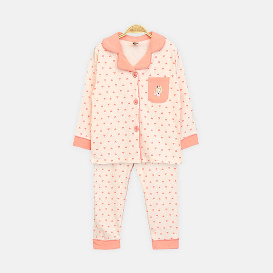 Girls' Peach Heart Print Nightsuit