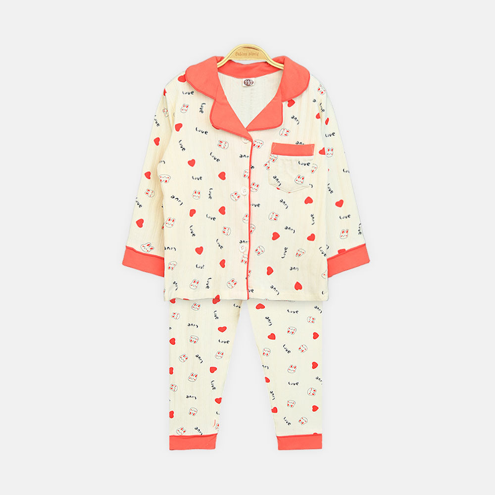 Girls' Classic Heart & Bunny Print Nightsuit