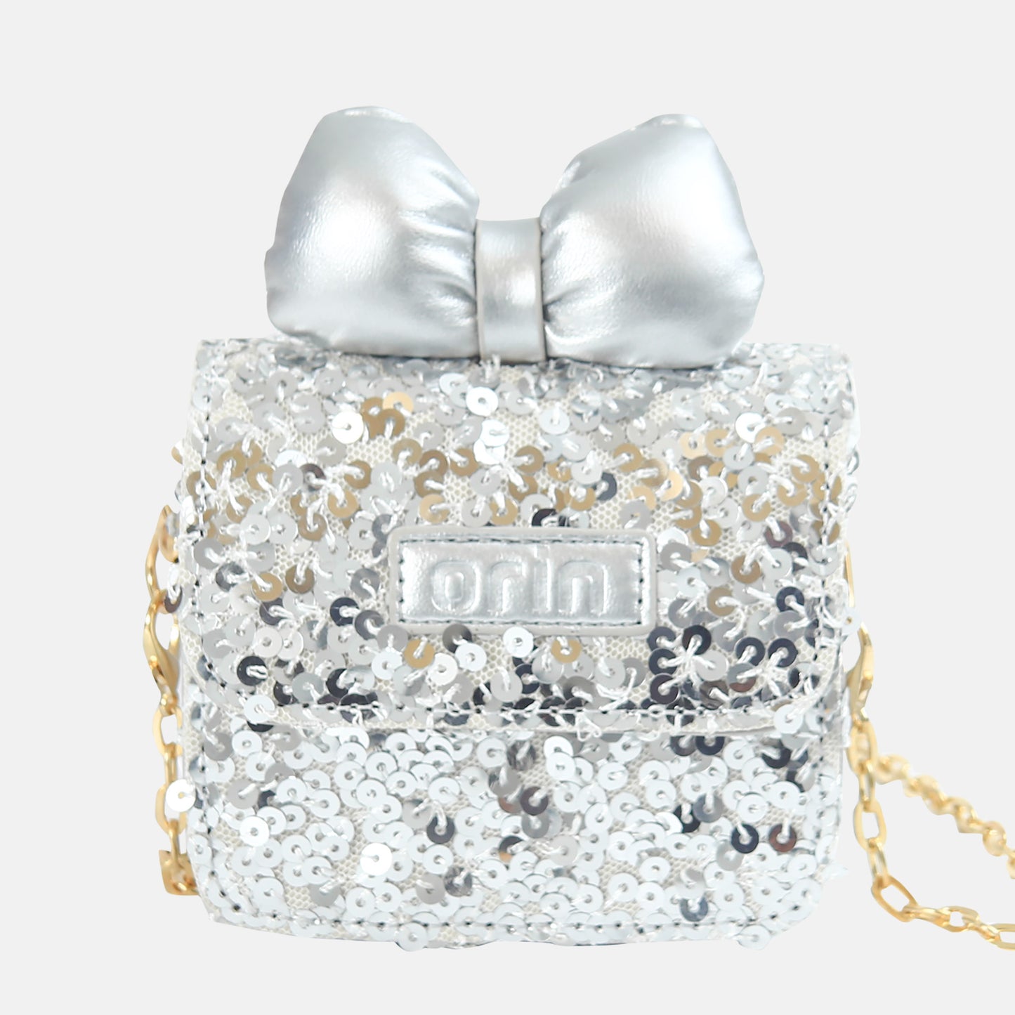 Silver Bow Glitter Bag