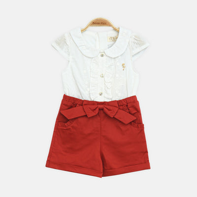 Red Bow-Accent Romper Set