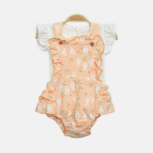 Peach Pinafore Romper Set