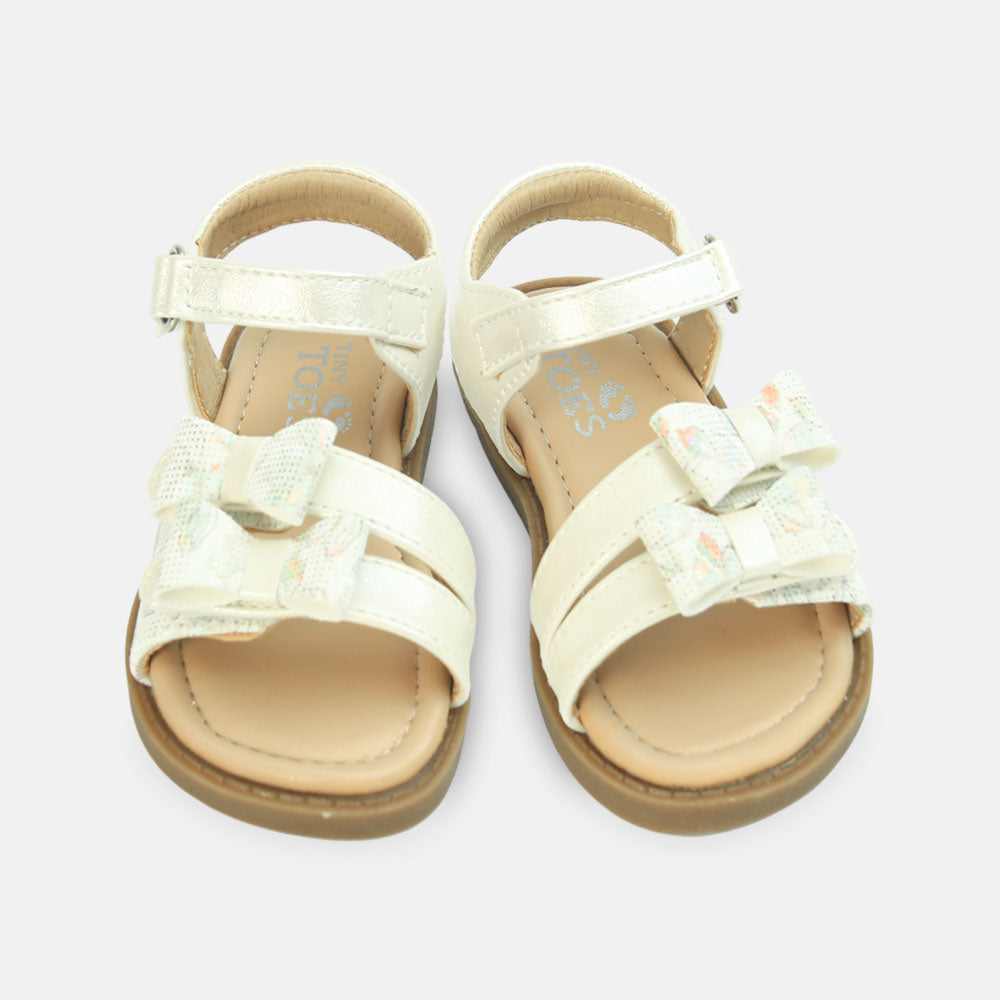 Girls White Dual Bow Sandals