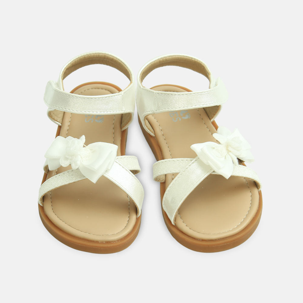 Girls White Floral Bow Sandals