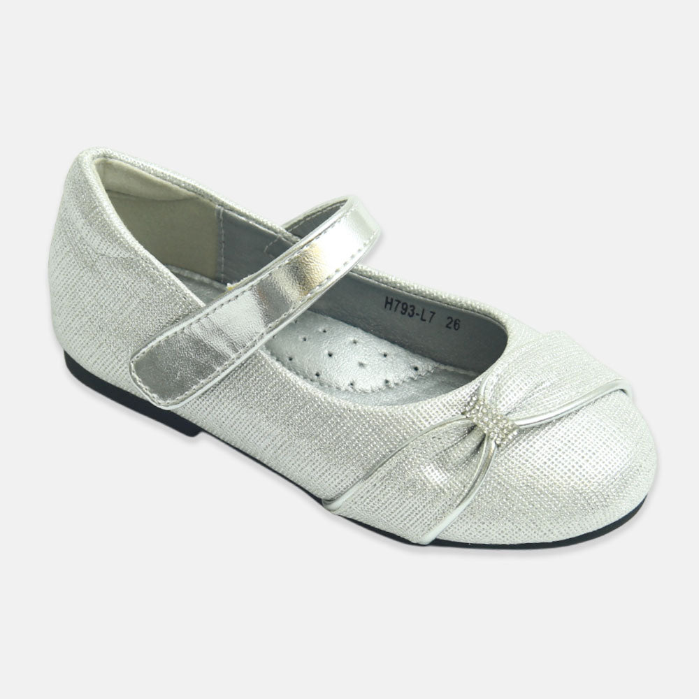 Girl Shoes Bow Accent Mary Janes  Silver