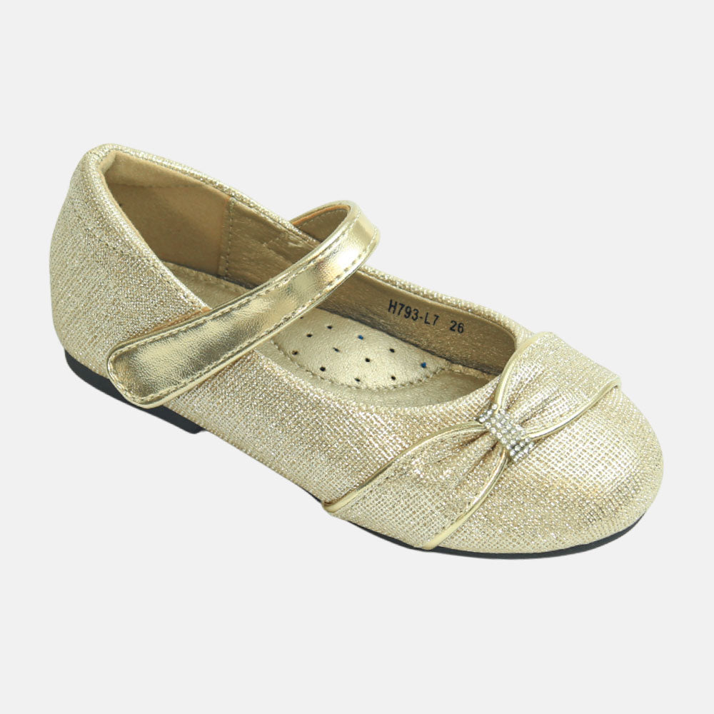 Girl Shoes Bow Accent Mary Janes Gold
