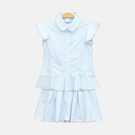 Girl's Sky Blue & White Striped Button-Down Peplum Set