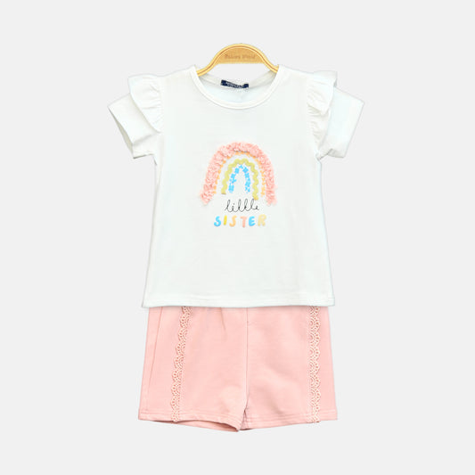 Girl’s White Little Sister Rainbow Ruffle Set