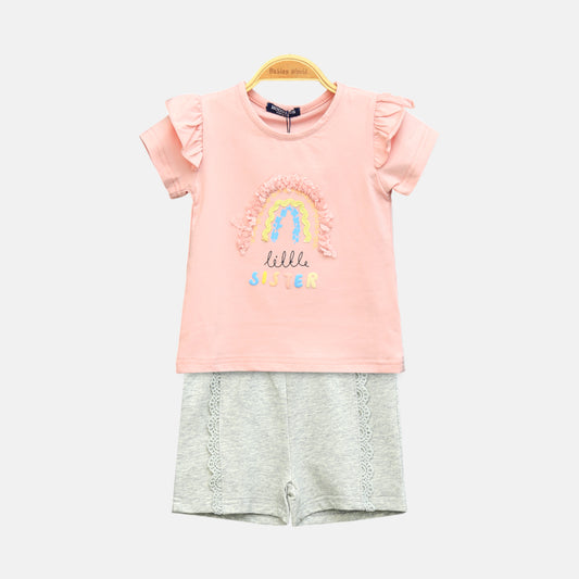 Girl’s Peach Little Sister Rainbow Ruffle Set