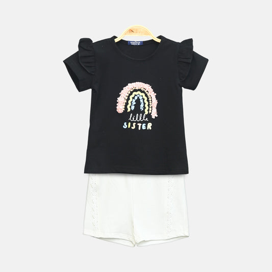 Girl’s Black Little Sister Rainbow Ruffle Set