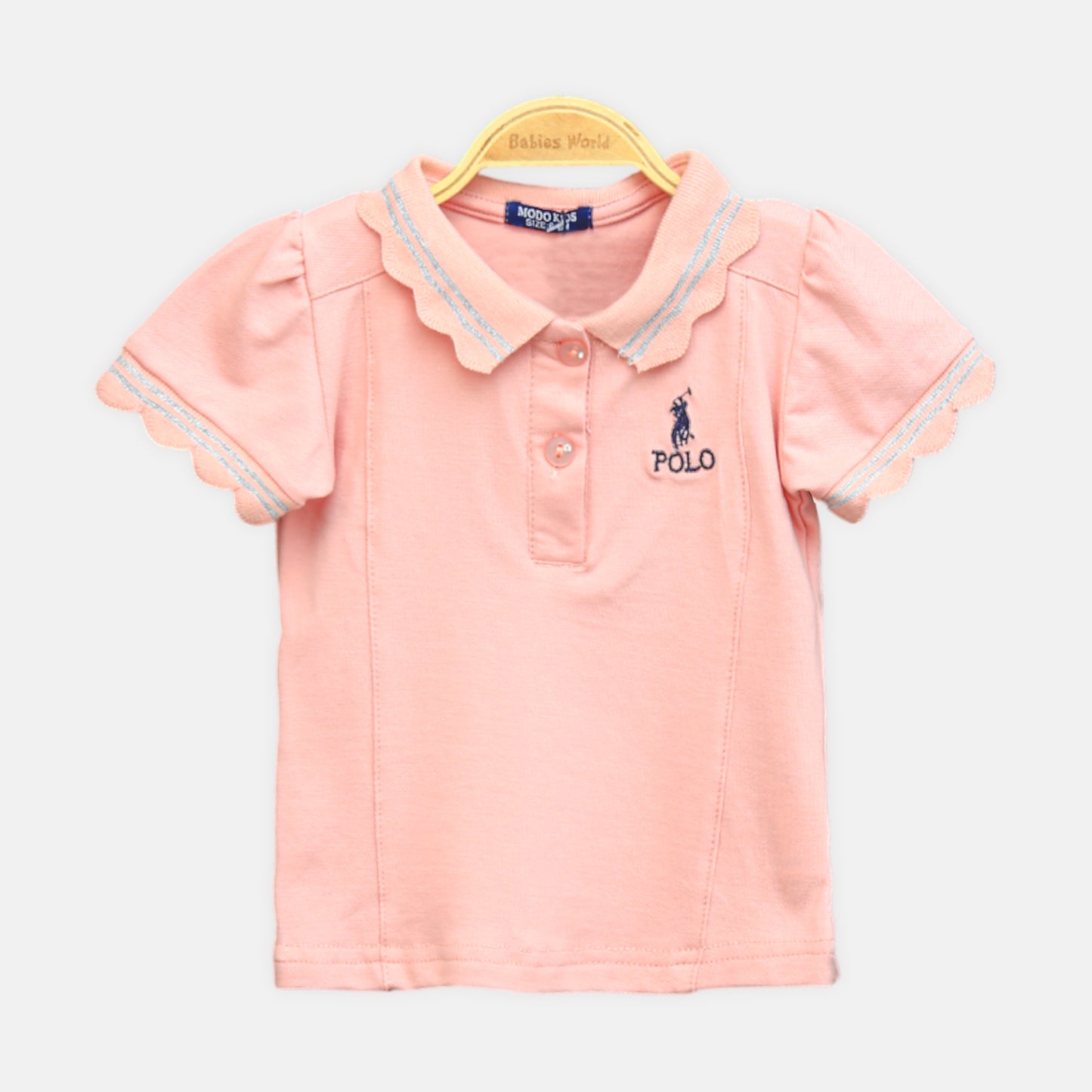 Girl's Peach Scalloped Polo Shirt and Skirt Set