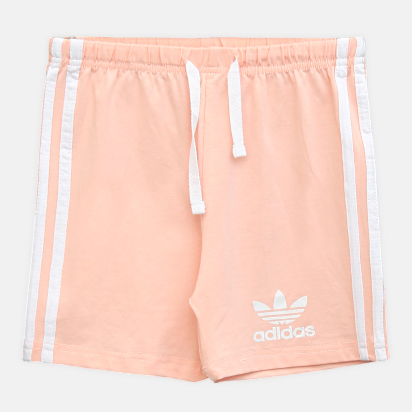 Girl’s White Sporty Trefoil Tee & Peach Striped Shorts Set