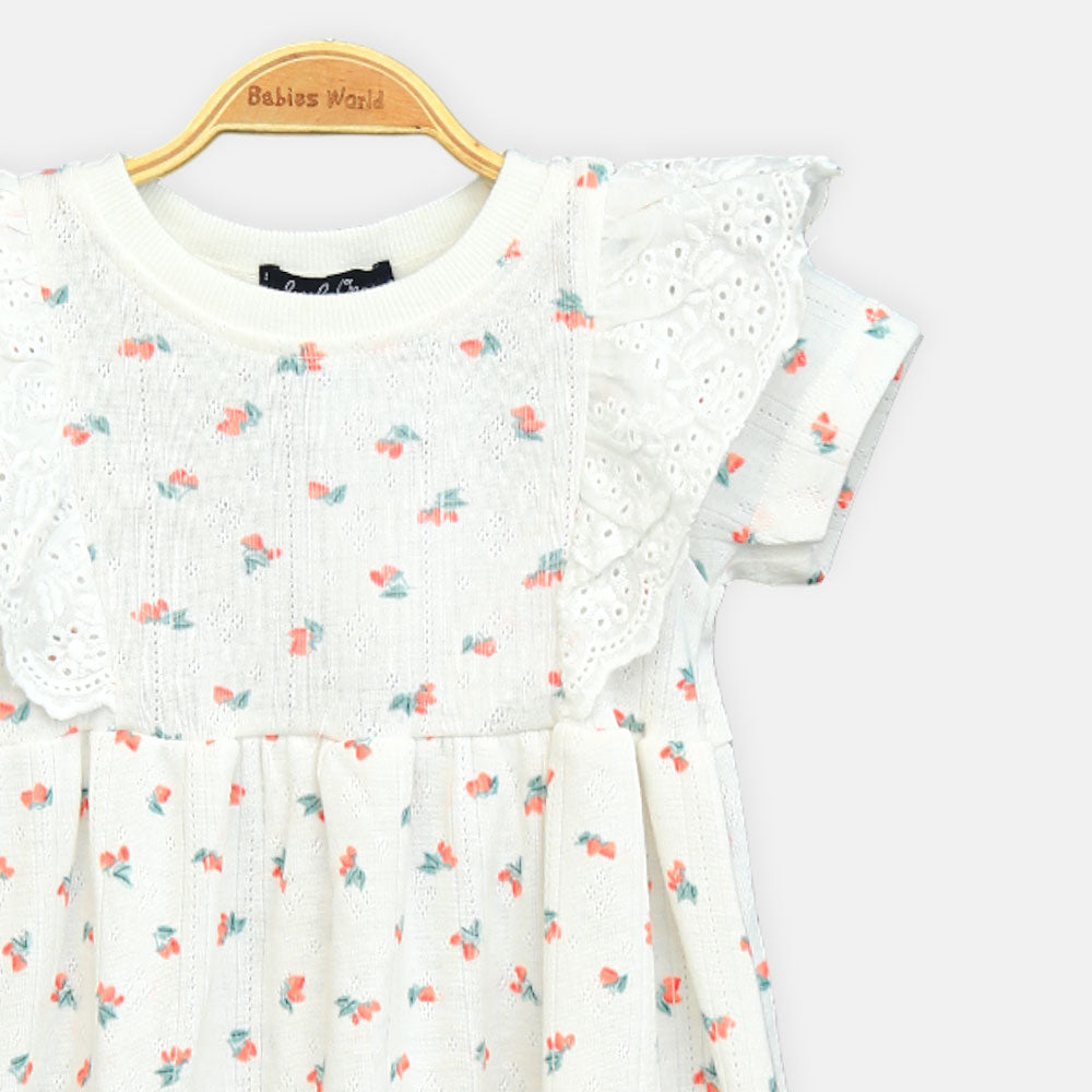Girls White Cherry Print Tee