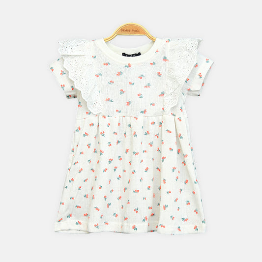 Girls White Cherry Print Tee