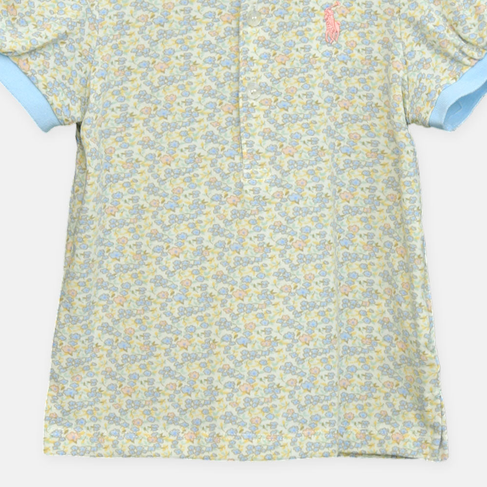Girls Blue Leopard Collar Tee