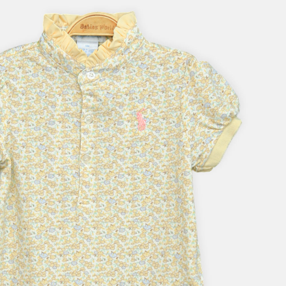 Girls Yellow Leopard Collar Tee