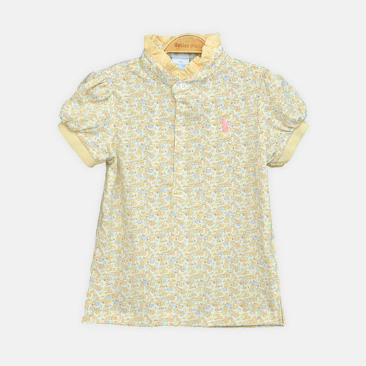 Girls Yellow Leopard Collar Tee
