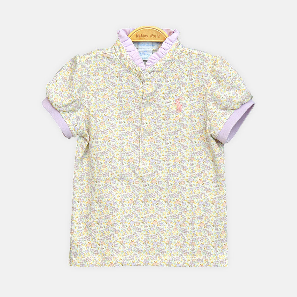 Girls Leopard Collar Tee