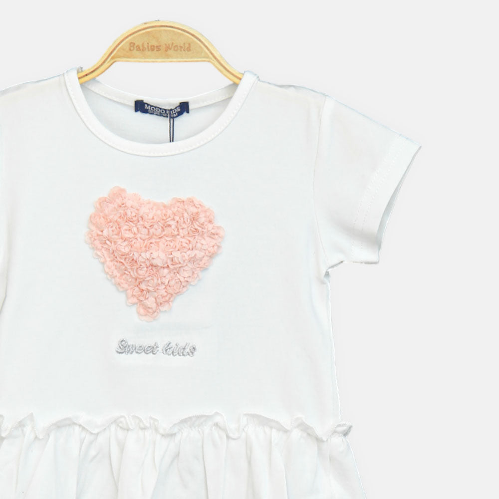 Girls White 3D Floral Heart Top