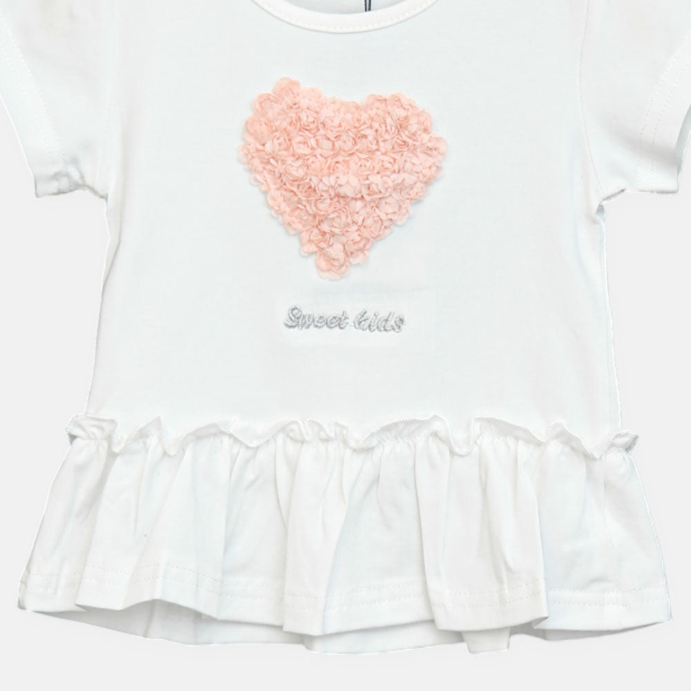 Girls White 3D Floral Heart Top