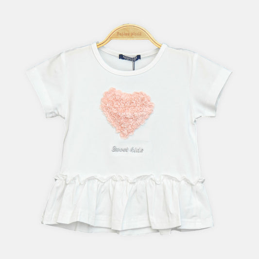 Girls White 3D Floral Heart Top