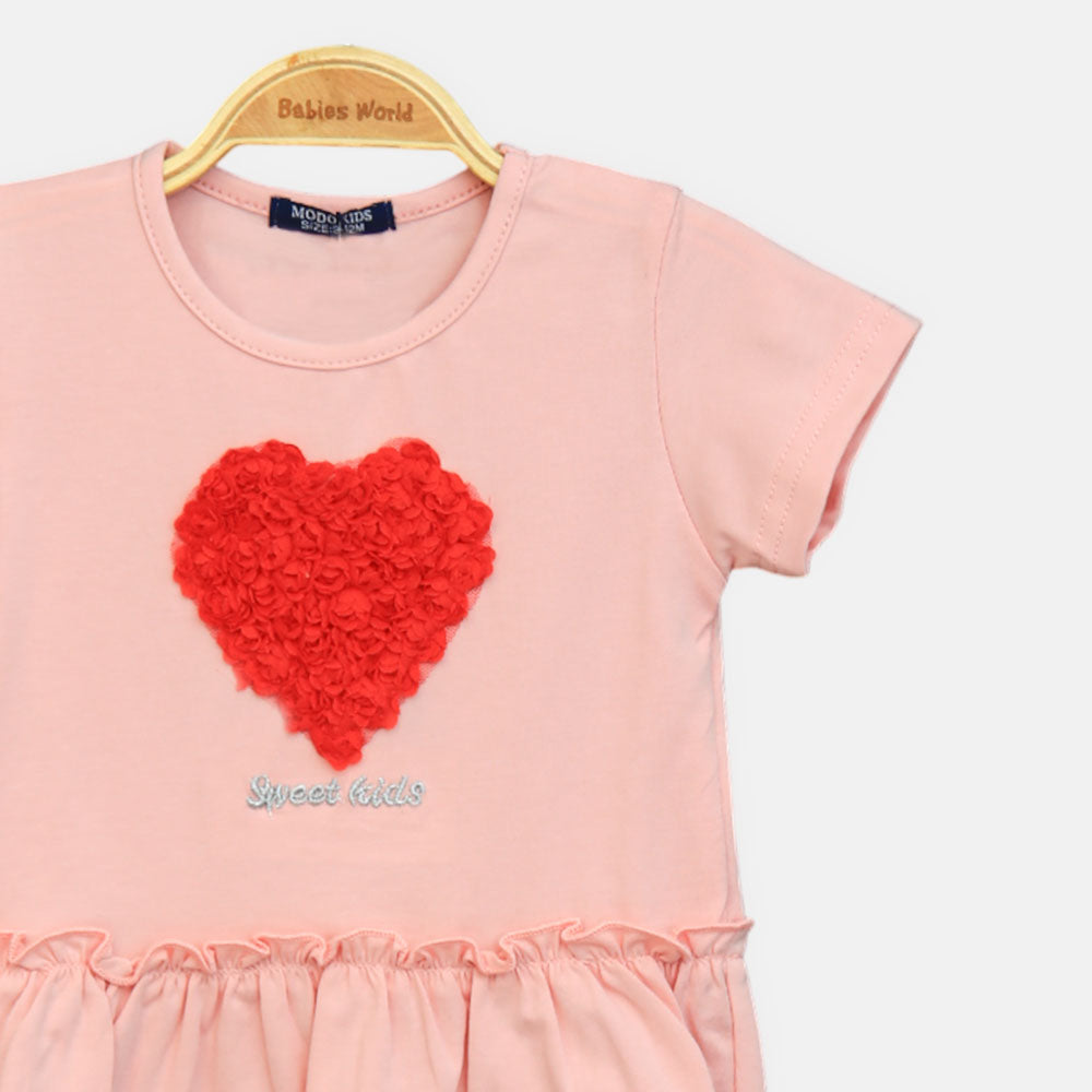 Girls Pink 3D Floral Heart Top