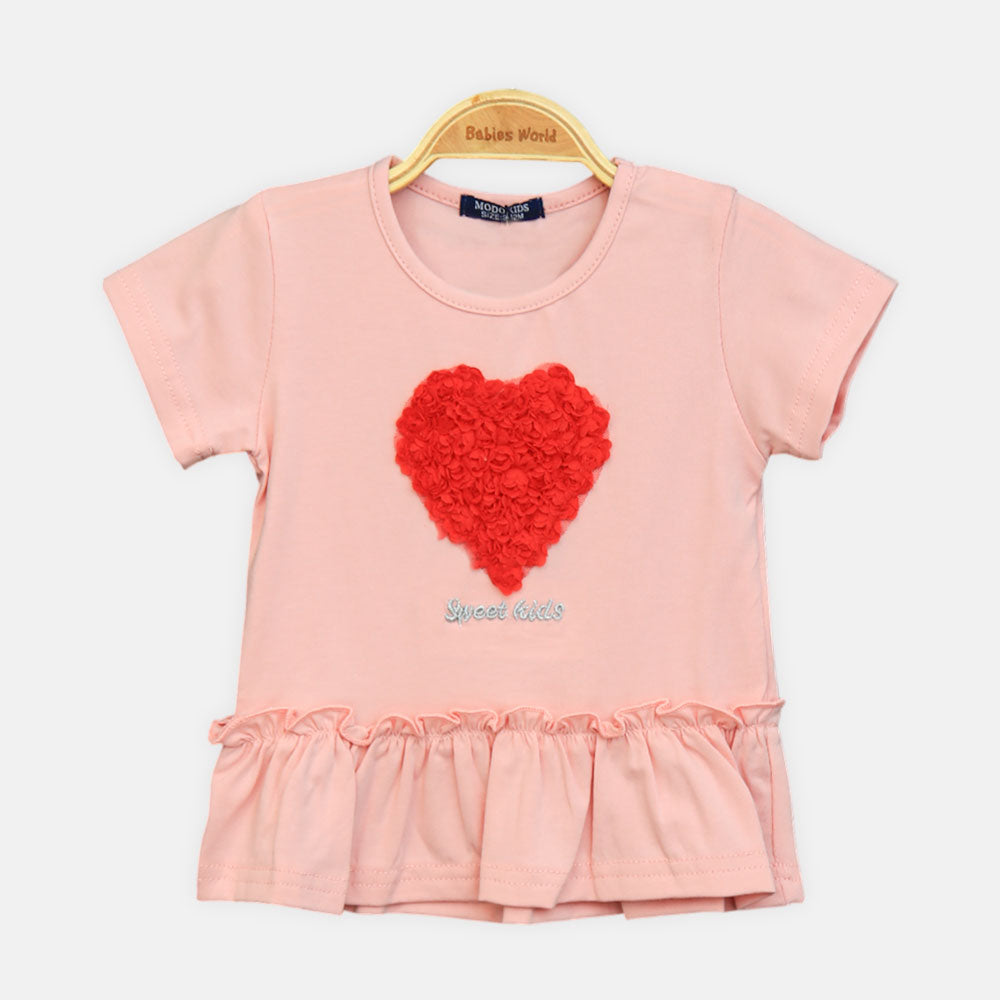 Girls Pink 3D Floral Heart Top
